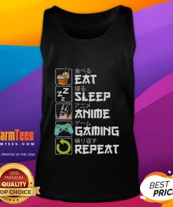 Kawaii Otaku anime tank top featuring 'Eat Sleep Anime Gaming Repeat' design, perfect for manga and gaming enthusiasts.