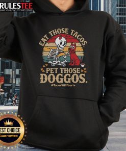 Vintage retro sunset hoodie featuring 'Awesome Eat Those Tacos Pet Those Doggos' design, perfect for taco lovers and dog enthusiasts.