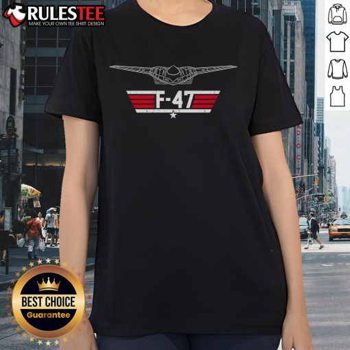 Alt Text: Stylish Awesome F-47 Top Gun Ladies Tee featuring a bold design, perfect for aviation and movie enthusiasts.