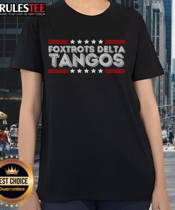 Alt Text: Patriotic ladies tee featuring funny foxtrots and delta tangos design, perfect for dance enthusiasts and proud Americans.