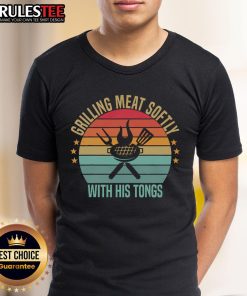 Vintage barbecue t-shirt featuring awesome grilling meat with tongs, perfect for barbecue lovers and grilling enthusiasts.