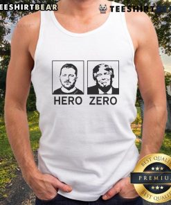 Ukrainian hero portrait tank top featuring 'I Stand With Ukraine' design and Zelensky and Trump illustrations.