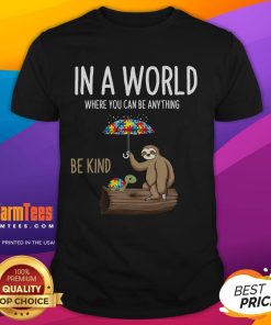 Awesome Autism Awareness T-Shirt featuring a sloth and turtle with the quote 'Be Kind' in a vibrant design.