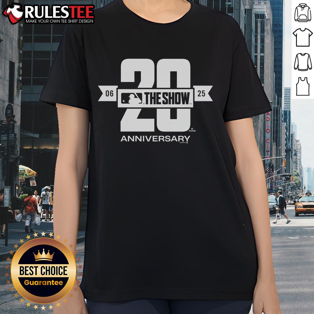 Awesome Mlb The Show 20Th Anniversary Ladies Tee Alt Text: Awesome MLB The Show 20th Anniversary Ladies Tee featuring vibrant graphics and comfortable fit for baseball fans.