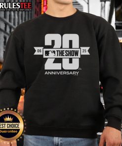 Awesome MLB The Show 20th Anniversary sweatshirt featuring vibrant graphics and comfortable design for baseball fans.