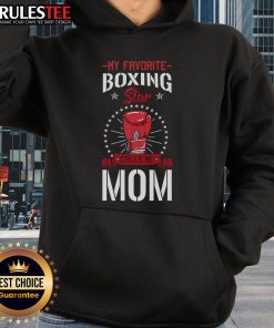 Alt Text: Woman wearing 'Awesome-My-Favorite-Boxing-Star-Calls-Me-Mom-Hoodie' showcasing her love for boxing and family.