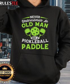 Awesome hoodie featuring 'Never Underestimate an Old Man with a Pickleball Paddle' design, perfect for pickleball enthusiasts.