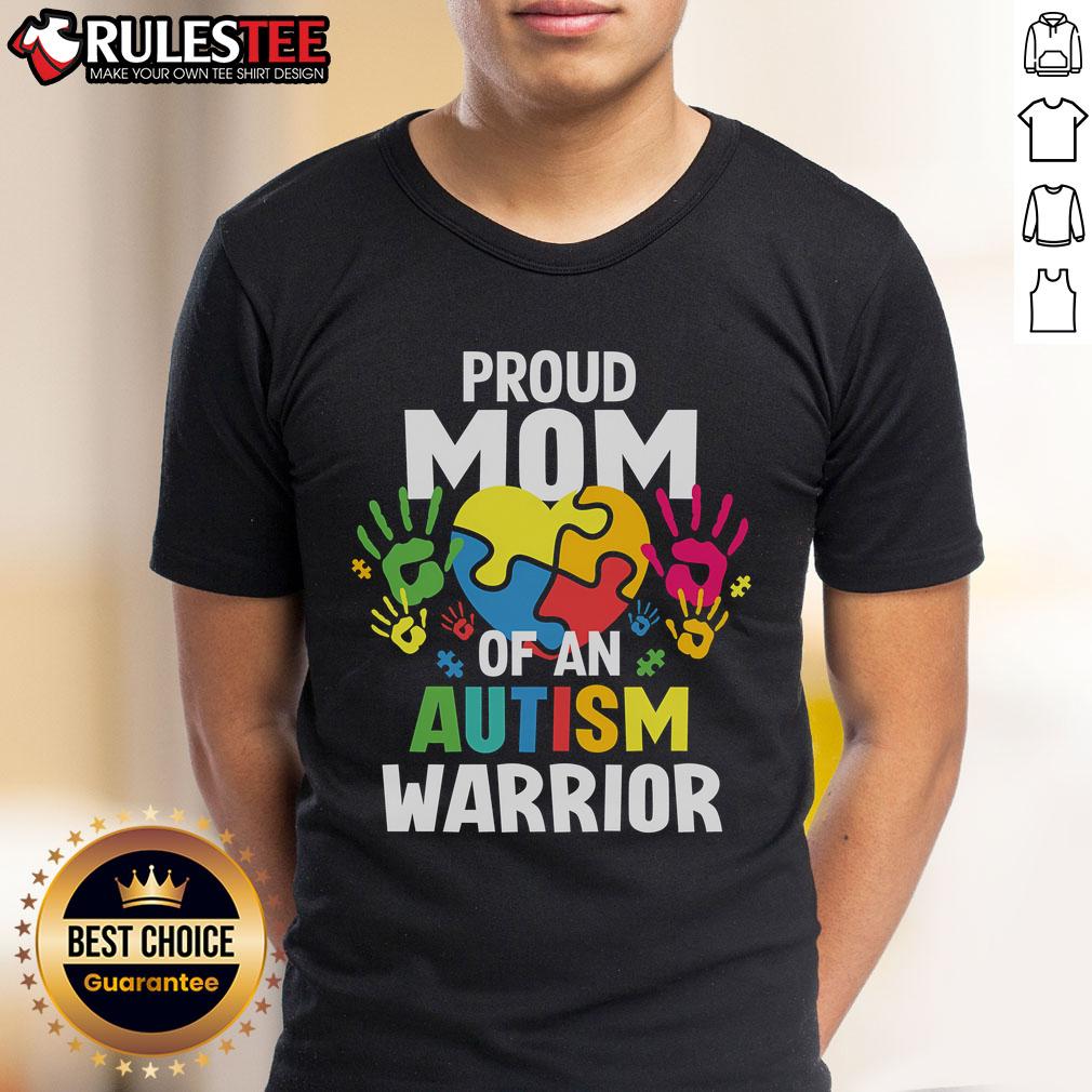 Awesome Proud Mom Of An Autism Warrior Autistic Son Daughter Ribbon T Shirt Alt Text: Awesome Proud Mom of an Autism Warrior T-Shirt featuring a colorful ribbon, celebrating autistic son or daughter.