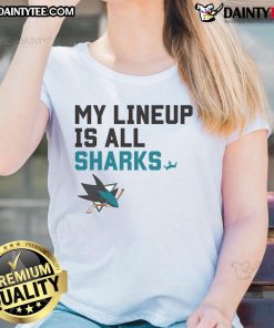 Alt Text: Stylish San Jose Sharks ladies tee featuring an awesome design, perfect for fans to show team spirit and support.