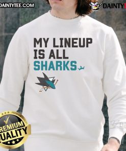 Alt Text: Awesome San Jose Sharks My Lineup Sweatshirt featuring team colors and logo, perfect for fans and game day wear.