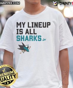 Alt Text: Awesome San Jose Sharks My Lineup T-Shirt featuring vibrant team colors and logo, perfect for fans and game day.