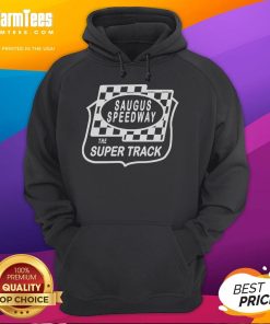 Awesome Saugus Speedway The Super Track hoodie featuring vibrant graphics, perfect for racing fans and casual wear.