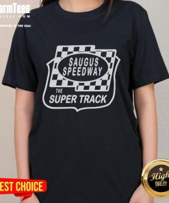 Awesome Saugus Speedway The Super Track Ladies Tee featuring vibrant design and comfortable fit for racing fans.