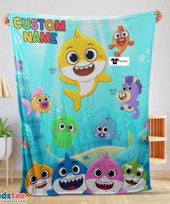Baby Shark & Friends Poster Rainbow Text Blanket Fleece Customized Blanket