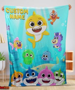 Baby Shark & Friends Poster Yellow Text Blanket Fleece Customized Blanket