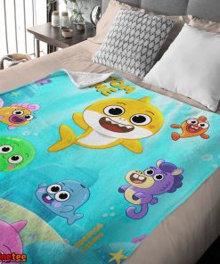 Baby Shark & Friends Poster Yellow Text Blanket Fleece Customized Blanket
