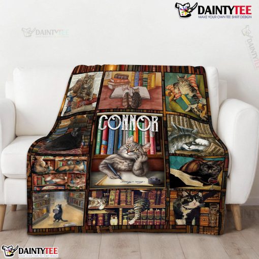 Book Reading Book Lover Cat Collage Blanket Fleece Customized Blanket