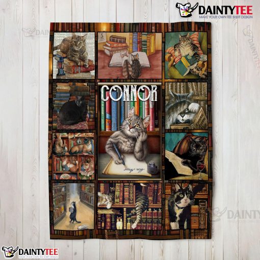 Book Reading Book Lover Cat Collage Blanket Fleece Customized Blanket