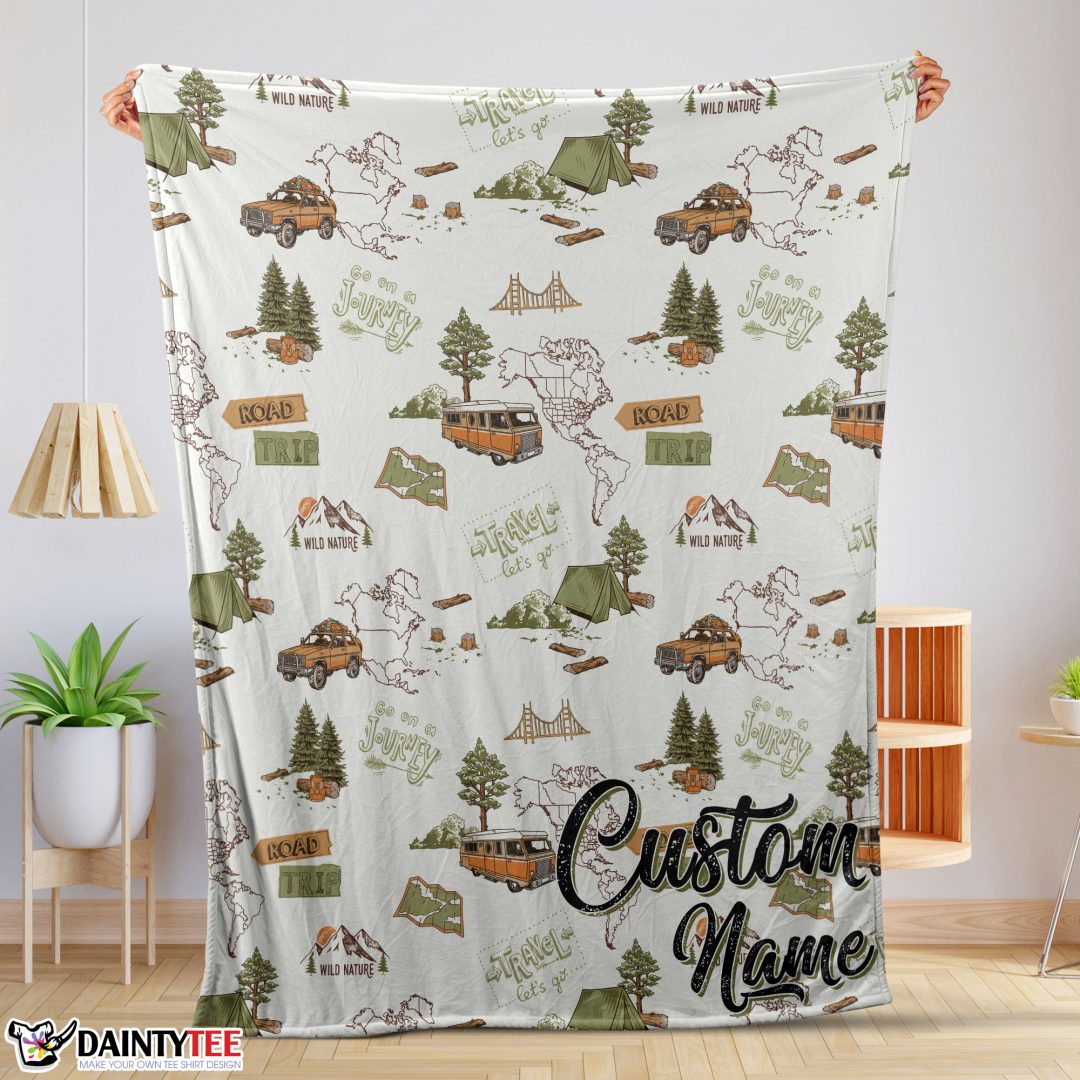Camping Theme Velveteen Plush Blanket Fleece Customized Blanket Camping Theme Velveteen Plush Blanket Fleece Customized Blanket