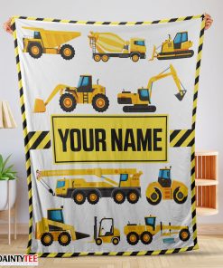 Cartoon Construction Trucks With Friends Blanket Fleece Customized Blanket