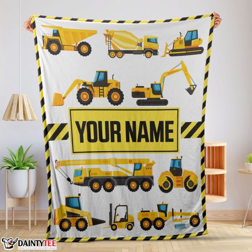 Cartoon Construction Trucks With Friends Blanket Fleece Customized Blanket