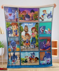 Cartoon Sharkdog With Family Blanket Fleece Customized Blanket