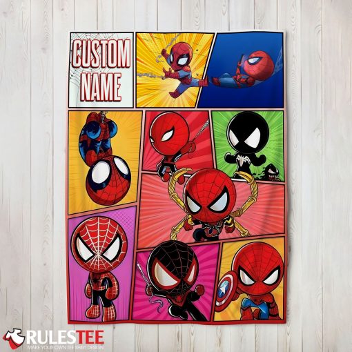 Chibi Spider Man Characters Collage Blanket Fleece Customized Blanket