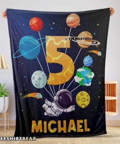 Cute Astronaut Catching Moon Cartoon Blanket Fleece Customized Blanket