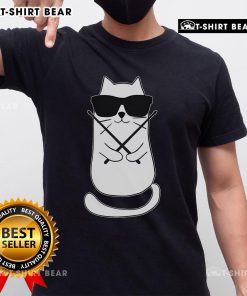 Alt Text: Cute cat playing drums on a t-shirt, perfect for drum lovers and drum players who adore feline friends.