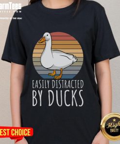 Alt Text: Cute duck design on a ladies tee, perfect for duck lovers who easily get distracted by adorable ducks.