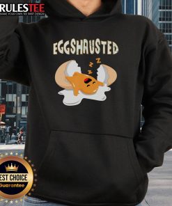 Adorable sleeping fried egg in a hoodie, perfect for Easter egg hunts. Cute Eggshausted design for fun egg lovers.