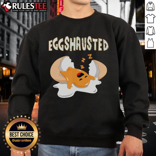 Alt Text: Cute Fried Egg sweatshirt featuring a sleepy egg after Easter egg hunts, perfect for egg lovers and festive apparel.