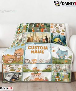 Cute Forest Animals Collage Whimsical Blanket Fleece Customized Blanket