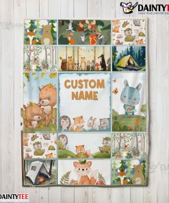 Cute Forest Animals Collage Whimsical Blanket Fleece Customized Blanket