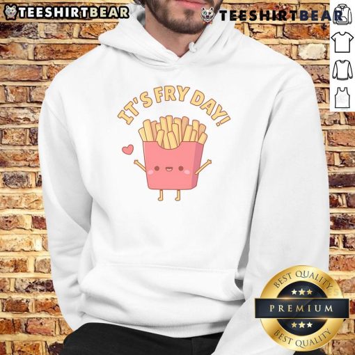 Adorable Cute French Fries doodle hoodie featuring a fun 'It's Fry Day' pun, perfect for food lovers and pun enthusiasts.