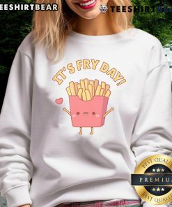 Alt Text: Cute French fries doodle on a sweatshirt with It's Fry Day pun, perfect for food lovers and pun enthusiasts.