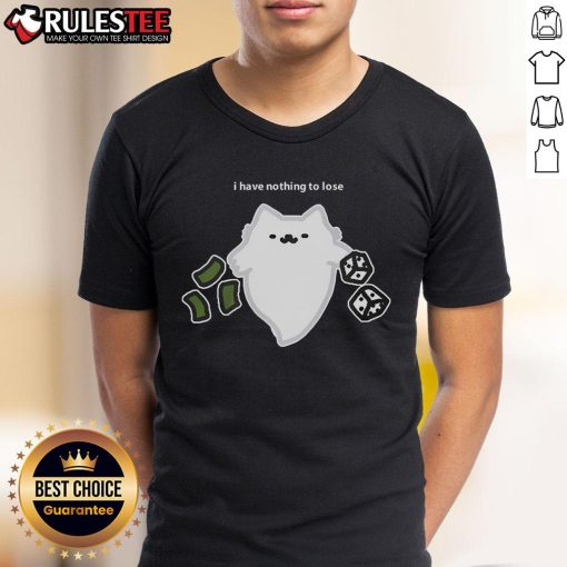 Adorable ghost cat graphic on a 'I Have Nothing To Lose' dice gambling t-shirt, perfect for cat lovers and gamers.