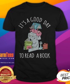 Cute 'It's A Good Day To Read' T-shirt featuring a pig and elephant, perfect for book lovers.