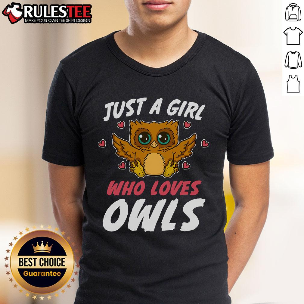 Cute Just A Girl Who Loves Owls Bird Nature Lover T Shirt Alt Text: Cute Just A Girl Who Loves Owls T-Shirt featuring an owl graphic, perfect for bird and nature lovers.