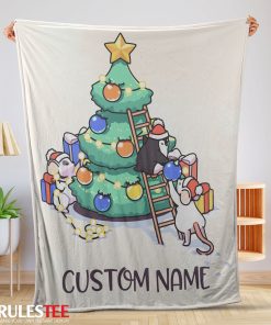Cute Mice & Penguin Cartoon Christmas Tree Blanket Fleece Customized Blanket