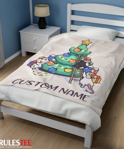 Cute Mice & Penguin Cartoon Christmas Tree Blanket Fleece Customized Blanket