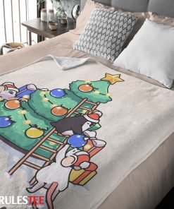 Cute Mice & Penguin Cartoon Christmas Tree Blanket Fleece Customized Blanket