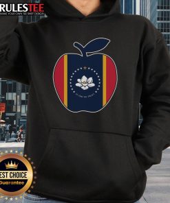 Cute Mississippi flag 'In God We Trust' hoodie featuring a school teacher and apple design, perfect for educators.