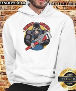 Adorable monkey wrench graphic on a mechanic hoodie, perfect for grease monkey car repair technicians and enthusiasts.