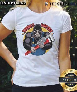 Alt Text: Cute monkey wrench graphic on a ladies tee for car repair technicians and grease monkeys, perfect for mechanics.