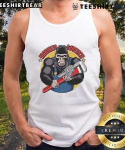 Alt Text: Cute monkey wrench graphic on a mechanic tank top, perfect for grease monkey car repair technicians.