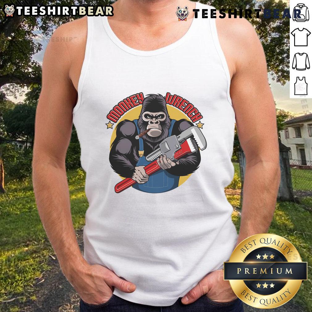 Cute Monkey Wrench Mechanic Grease Monkey Car Repair Technician Tank Top Alt Text: Cute monkey wrench graphic on a mechanic tank top, perfect for grease monkey car repair technicians.