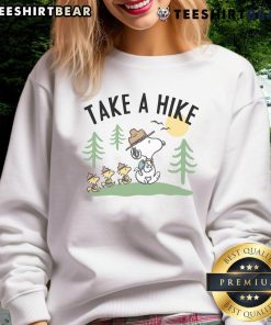 Cute Peanuts Snoopy Woodstock Take A Hike sweatshirt featuring iconic characters on a cozy design.