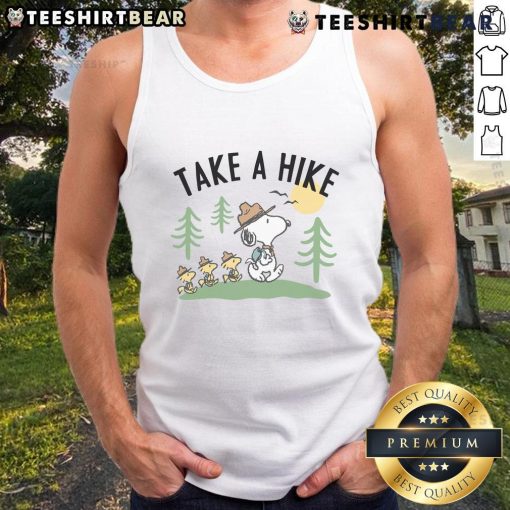 Cute Peanuts Snoopy and Woodstock Take A Hike tank top featuring vibrant graphics and playful design for outdoor lovers.