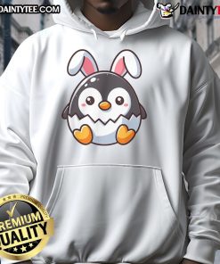 Adorable cute penguin Easter bunny hoodie for kids, perfect for spring celebrations and cozy outfits.
